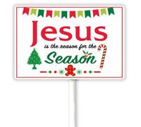 Letrero cristiano para patio con texto en inglés "Outside Jesus is the Reason of the Season", decoración religiosa al aire libre, letrero de aluminio con estaca, 30 x 20 cm, sin óxido, fácil de