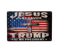 Letrero cuadrado de 8 x 12 pulgadas con texto en inglés "Jesus Is My Savior Trump Is My President" para el hogar, bar, hombre, cueva, accesorios de estaño, letreros de metal vintage para cocina, café