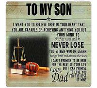 Letrero cuadrado de metal con texto en inglés "Family To My Son I Want You To Believe Deep In Your Heart That You Are Capable Of Achieving That You Will Never Lose Love Dad", letrero de lata para