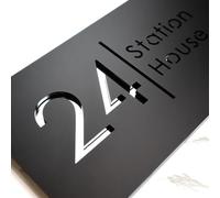 Letrero de acrílico moderno personalizado para puerta de casa, cortado con láser 3D, placas de nombre familiar para exteriores, placa de dirección con nombre de calle (negro y plateado)