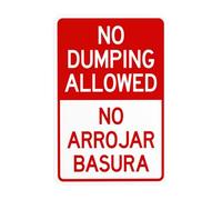 Letrero de advertencia bilingüe con texto en inglés "No Dumping Allowed No Arrojar Basura", letrero de metal de seguridad para negocios, hogar, exterior, interior, garaje, calle, pared, precaución
