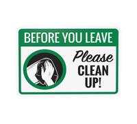 Letrero de advertencia con texto en inglés "Before You Leave Please Clean Up", letreros metálicos de seguridad para el hogar, negocios, exteriores, interiores, carretera, garaje, calle, pared