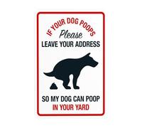 Letrero de advertencia con texto en inglés "Please Leave Your Address So My Dog Can Poop In Your Yard", letrero de metal de seguridad para negocios, hogar, exterior, interior, calle, pared, precaución