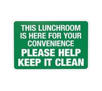 Letrero de advertencia con texto en inglés "This Lunchroom Is Here For Your Convenience Please Help Keep It Clean", letreros metálicos de seguridad para el hogar, negocios, garaje, calle, pared