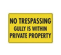 Letrero de advertencia de estaño con texto en inglés "No Trespassing Gully Is Within Private Property", para decoración de pared, 30,5 x 20,3 cm
