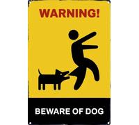 Letrero de advertencia de estaño vintage retro de metal con texto en inglés "Beware Of Dog" para decoración interior y exterior, placa de arte de pared divertida de 30 x 20 cm