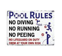 Letrero de advertencia de piscina de metal y estaño, letrero de metal y estaño con conocimiento de piscina, reglas de planificación de piscina y educación, letrero de reglas de piscina para seguridad