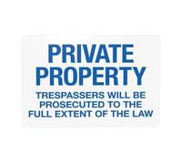 Letrero de advertencia de seguridad de propiedad privada con texto en inglés "Horizontal Trespassers Will Be Prosecuted To The Full Extent Of The Law", para el hogar, negocios, pared, precaución
