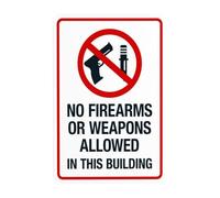 Letrero de advertencia de seguridad para puerta con texto en inglés "No Firearms Or Weapons Allowed In This Building", para negocios, hogar, exterior, interior, carretera, garaje, calle, pared