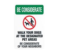 Letrero de advertencia de Walk Your Dogs At The Designated Pet Areas para reglamentación de parque de perros, letreros de metal para negocios, hogar, exterior, interior, garaje, calle, pared