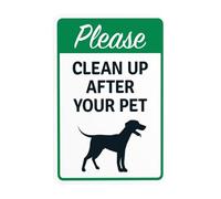 Letrero de advertencia gráfico con texto en inglés "Please Clean Up After Your Pet With Puppy Running", para limpiar caca de perro, letreros metálicos de seguridad para negocios, hogar, garaje, calle