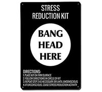 Letrero de advertencia para reducir el estrés, con texto en inglés "Bang Head Here", divertido letrero metálico de aluminio, 20,3 x 30,5 cm