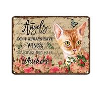 Letrero de aluminio con diseño de gato de granja con texto en inglés "Angels Don't Always Have Wings Somethings They Have Whiskers", de aluminio, 30,5 x 40,6 cm, resistente a la intemperie, para