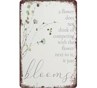 Letrero de aluminio con texto en inglés "A Flower Does Not Think About Competing with The Flower Next to It", letrero de aluminio para puerta exterior, hogar, cueva, garaje, bar, campo, club