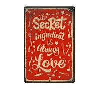 Letrero de aluminio con texto en inglés "The Secret Ingredient is Always Love", letrero de metal para regalo para el hogar, cafetería, bar, decoración de pared, accesorios para puerta de habitación, 8