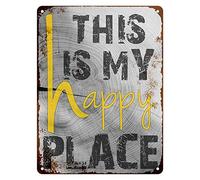 Letrero de aluminio con texto en inglés "This is My Happy Place", placa de metal para colgar, retro, póster de cocina, cafetería, bar, pub, tienda, arte cueva, diseños novedosos, 12 x 16 pulgadas