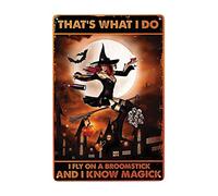 Letrero de aluminio con texto en inglés "Wine Witch That's What I Do I Fly On Broomstick", letrero de metal para regalo para el hogar, cafetería, bar, decoración de pared, accesorios para puerta de