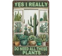 Letrero de aluminio con texto "Sí, realmente necesito todas estas plantas", diseño vintage divertido para decoración de pared, ideal como regalo para el hogar, la cocina, el baño, el restaurante y el