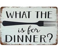 Letrero de aluminio con texto "What The Fork Is for Dinner", divertido letrero de cocina, decoración de pared vintage, regalo para el hogar, cocina, baño, restaurante, jardín, 20 x 30 cm