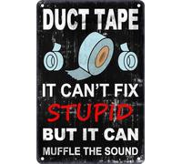 Letrero de aluminio de 30.5 x 40.6 cm, cinta adhesiva con texto en inglés "It Can't Fix Stupid But It Can Muffle The Sound", divertido cartel de estaño vintage para decoración de pared, divertido bar