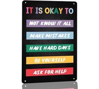 Letrero de aluminio de 30.5 x 40.6 cm, con citas inspiradoras y educativas, de metal, con texto en inglés "It's Okay to Make Mistakes Be Yourself", letrero de lata para el hogar, aula, café, club
