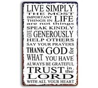 Letrero de aluminio de 30.5 x 40.6 cm, con texto en inglés "Live Simply Inspiration", letrero de estaño inspirador de Dios, letrero vintage de aluminio para decoración de pared del hogar