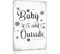 Letrero de aluminio de 8 x 12 pulgadas con texto en inglés "Baby It's Cold Outout", divertido letrero de metal de Navidad retro de Papá Noel