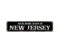 Letrero de aluminio del estado de Nueva Jersey con texto en inglés "Back Home Again in New Jersey", placa de metal, decoración del estado americano, mapa de Estados Unidos, letrero retro para colgar