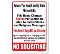 Letrero de aluminio divertido con texto en inglés "Before You Knock On My Door" con texto en inglés "No Soliciting", 12 x 16 pulgadas