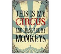 Letrero de aluminio divertido con texto en inglés "This is My Circus and These are My Monkeys" (Este es mi circo y estos son mis monos) divertido letrero de metal para regalo para el hogar, cafetería