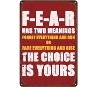 Letrero de aluminio divertido de 30.5 x 40.6 cm, con texto en inglés "Fear Has Two Meanings The Choice Is Yours-Gym Motivation", placa de estaño retro, póster de motivación para el hogar, garaje