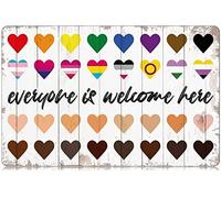 Letrero de aluminio divertido de 8 x 12 pulgadas con texto en inglés "Everyone is Welcome Here" para sala de estar, dormitorio, bar, cafetería, garaje, letrero de aluminio, regalo para el hogar