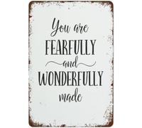 Letrero de aluminio Faith - "Estás hecho de forma admirable y maravillosa" - Placa decorativa vintage divertida para pared | Decoración para el hogar, cocina, baño, restaurante y jardín | Regalo de f