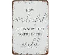 Letrero de aluminio para guardería - "¡Qué maravillosa es la vida ahora que estás en el mundo!" | Decoración para el hogar, habitación del bebé o habitación infantil | Regalo para padres primerizos 3