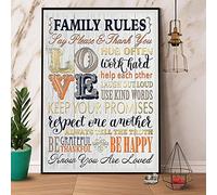Letrero de aluminio retro con texto en inglés "Family Rules Say Please & Thank You" para café en casa, 8 x 12 pulgadas