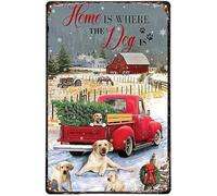Letrero de aluminio vintage de Labrador Retriever Home is Where The Dog is Merry Christmas; divertido cartel de metal para regalo para el hogar, cafetería, bar, decoración de pared, accesorios de