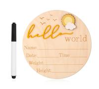 Letrero de anuncio de bebé, 5.83 pulgadas, letrero de madera de Hello World para recién nacido, placa de bienvenida con nombre de nacimiento para niña, niño, baby shower, hospital, guardería,