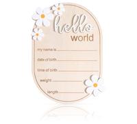 Letrero de Anuncio de Bebé, Letrero de Madera para Anuncio de Recién Nacido de 15 x 10,5 cm Letrero de Hola Mundo Letrero de Anuncio de Nacimiento para Guardería de Hospital