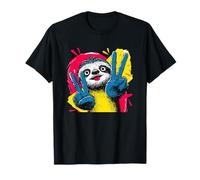 Letrero de Arte gráfico de Personaje Pop Retro de Perezoso Doble Paz Camiseta