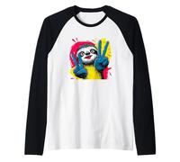 Letrero de Arte gráfico de Personaje Pop Retro de Perezoso Doble Paz Camiseta Manga Raglan