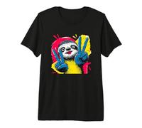 Letrero de Arte gráfico de Personaje Pop Retro de Perezoso Doble Paz Camiseta Premium