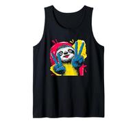 Letrero de Arte gráfico de Personaje Pop Retro de Perezoso Doble Paz Camiseta sin Mangas