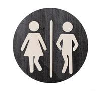 Letrero de baño de madera con diseño creativo de inodoro, perfecto para colgar en puerta o pared para añadir encanto rústico y guiar a los visitantes (negro)