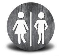 Letrero de baño de madera rústica con símbolo de inodoro juguetón, placa creativa para pared o puerta para mejorar el estilo y proporcionar una guía clara (gris)