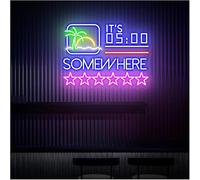 letrero de bar de neón Lámpara de ambiente relajante Son las 5:00 en algún lugar, letrero neón para bar cócteles(B)