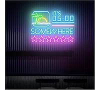 letrero de bar de neón Lámpara de ambiente relajante Son las 5:00 en algún lugar, letrero neón para bar cócteles(E)