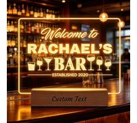 Letrero de barra LED personalizable personalizable, luz de neón con nombre y año de fundación, lámpara acrílica con soporte de madera, decoración y regalo para aficionados al bar, familia y amigos
