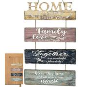 Letrero de bendición para puerta, cuatro piezas de arte de madera vintage, juego de pared decorativo | Accesorio de decoración del hogar para baño, sala de estar, entrada, crea un ambiente y