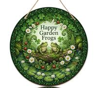 Letrero de bienvenida con diseño de ranas para puerta delantera, tréboles de naturaleza, margaritas, madera verde primavera, porche, decoración de puerta delantera, decoración al aire libre, juego de