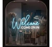 Letrero de bienvenida con texto en inglés "Welcome COME ON in Neon", letrero LED abierto personalizado para restaurante, bar, tienda, letrero abierto para boutique de negocios